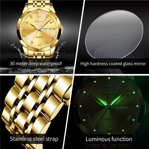 Watch for Men Diamond Business Dress Analog Quartz Stainless Steel Waterproof - Picture 3 of 7